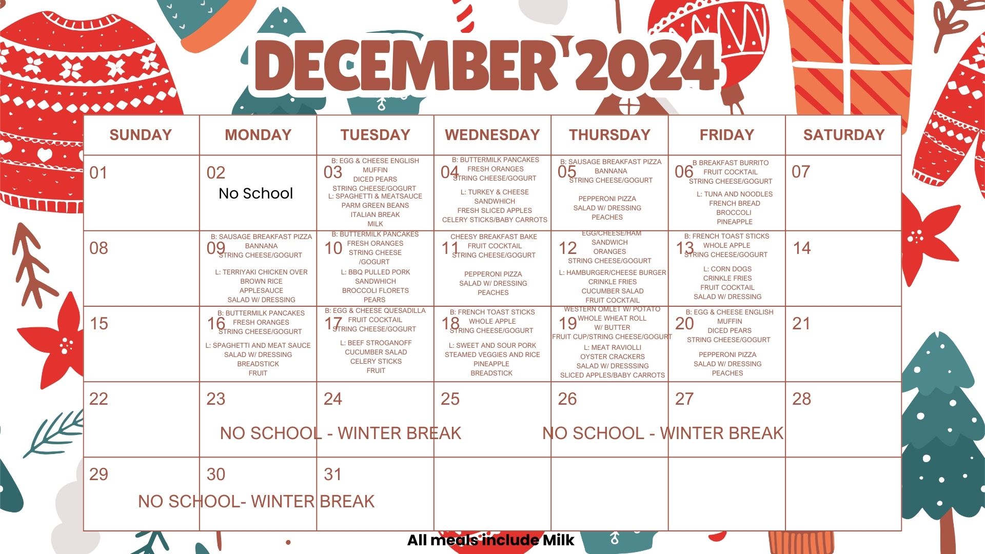 December nutrition menu pryor public schools of Montana