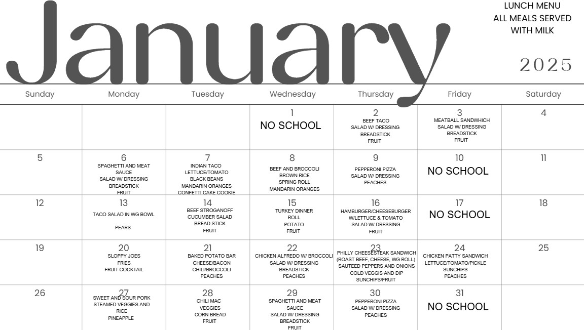 Montana pryor public schools nutrition menu